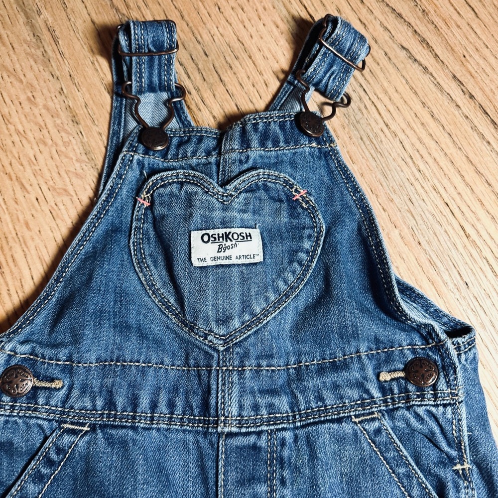 OshKosh Bgosh Girls Denim Overalls Blue Heart Pocket 12-18M